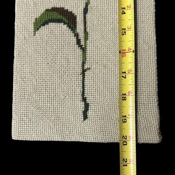 Vintage Needlepoint Rose Wall Art Panel Green Red Pink Flower Handmade Decor - Picture 7 of 8